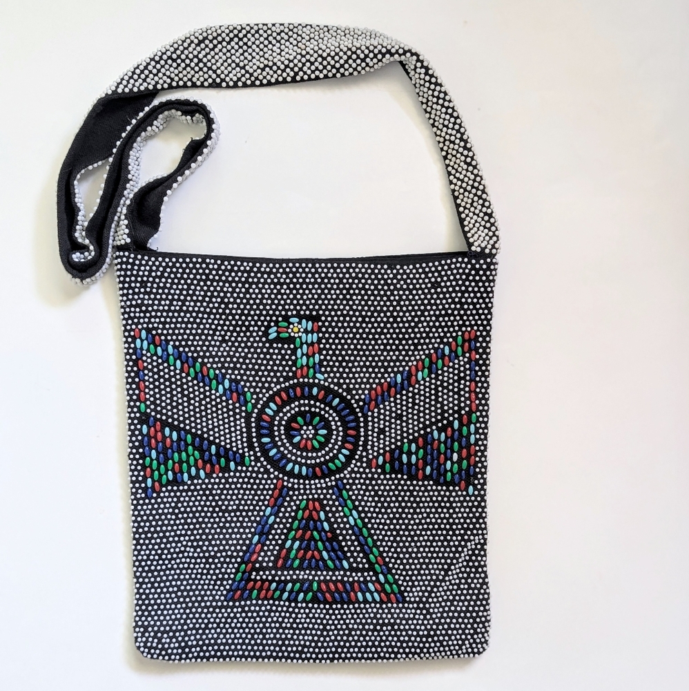 Vintage Candy Dot Beaded Tote Handbag with Thunderbird Design